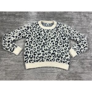 Mudd Sweater‎ Womens Medium Cow Print Shaggy Long Sleeve Polyester Blend